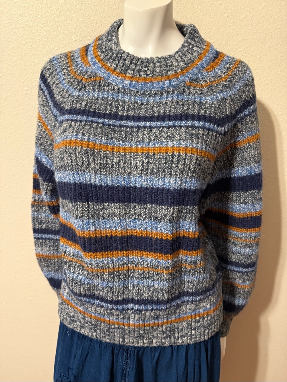 Old Navy Striped Crewneck Sweater in Gray, Blue, Navy and Mustard